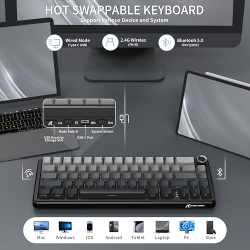 ATTACK SHARK X66 Wireless 60% RGB Mechanical Gaming Keyboard-Moonlight | Volume Knob,USB-C Wired/BT5.0/2.4Ghz,Gasket Mount,Side Printed PBT Keycap,Hot Swappable Strawberry Switch,TKL,NKRO for PC Mac - color: Moonlight