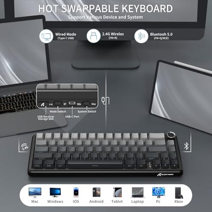 ATTACK SHARK X66 Wireless 60% RGB Mechanical Gaming Keyboard-Moonlight | Volume Knob,USB-C Wired/BT5.0/2.4Ghz,Gasket Mount,Side Printed PBT Keycap,Hot Swappable Strawberry Switch,TKL,NKRO for PC Mac - color: Moonlight