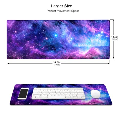 Large Mouse Pad, Desk Mat Computer Keyboard Pad Non-Slip Rubber Base Waterproof with Stitched Edges for Laptop Gaming, Office & Home 31.5 x 11.8 Inch (Galaxy Space) - color: Galaxy Space