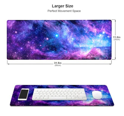 Large Mouse Pad, Desk Mat Computer Keyboard Pad Non-Slip Rubber Base Waterproof with Stitched Edges for Laptop Gaming, Office & Home 31.5 x 11.8 Inch (Galaxy Space) - color: Galaxy Space