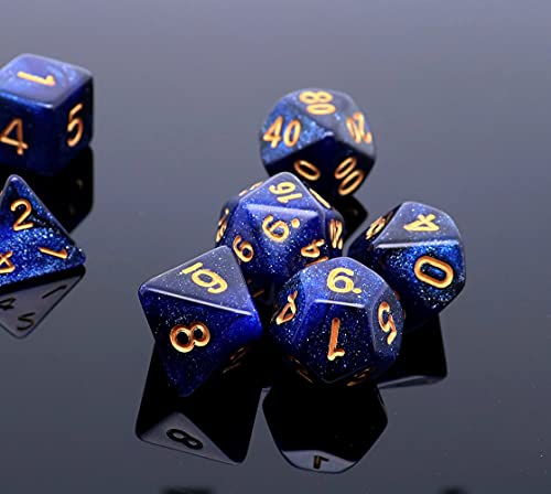 DND Dice Set Dark Blue Mix Black Nebula Dice for Dungeon and Dragons D&D RPG Role Playing Games 7Pcs Polyhedral Dice with Dice Bag - color: Black & Dark Blue Nebula