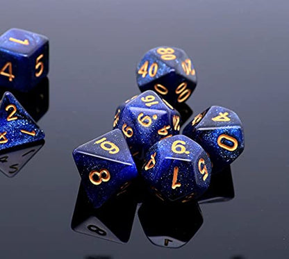 DND Dice Set Dark Blue Mix Black Nebula Dice for Dungeon and Dragons D&D RPG Role Playing Games 7Pcs Polyhedral Dice with Dice Bag - color: Black & Dark Blue Nebula