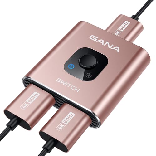 HDMI Switch 4k@60hz Splitter, GANA Aluminum Bidirectional HDMI Switcher 2 in 1 Out, Manual HDMI Hub Supports HD Compatible with Xbox PS5/4/3 Blu-Ray Player Fire Stick Roku - color: Rose Gold (No Cable)