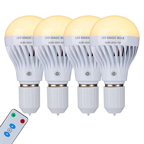 BSOD AC 85-265V 7W LED Magic Bulb with Remote Controller Warm White Emergency Light with Rechargeable Built-in Battery E27 Lamp for Home Indoor Lighting (Warm White 4 Pack) - color: Warm White 4 Pack