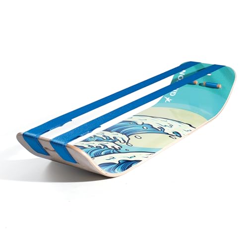 GIBBON SlackBoard, Balance Board Kids & Adults, Slackline Balance Trainer | 1 & 2 Line Options, Slack Board, Core Workout Equipment, Home Gym Training, Standing Desk Exercise, Yoga, Agility, Pilates - color: Waves Plus - 2 Line