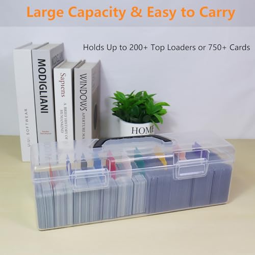 Plastic Trading Card Storage Box, Toploader Baseball Football Sports Card Storage Case with Handle, Clear Playing Card Holder, Holds Up to 200 Toploaders 750 Cards, Fit for Toploader and Standard Card - style: 1 Pack