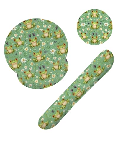 Funny Frog Butterfly Flower Mouse Pad with Wrist Rest Set, 3-in-1 Wrist Support Mousepad Set, Gaming Mat Pad with Anti-Skid Base,Ergonomic Memory Foam Mouse Pad Set for Women, Office, Typing, Gaming - color: Funny Frog Butterfly Flower