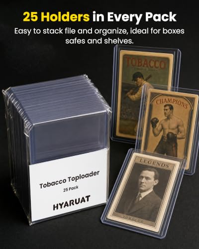 Tobacco Toploaders 25 Pack, 1.65 x 2.87 in | 35PT Hard Plastic Card Sleeves for T205 T206 Vintage Cigarette Cards & Mini Baseball Cards, Rigid PVC Top Loaders, Blue Tint