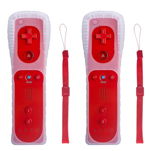 TechKen Wii Controller 2 Pack, Wii Remote Controller with Silicone Case and Wrist Strap, Wii Remote Controller for Wii/Wii U - color: Red
