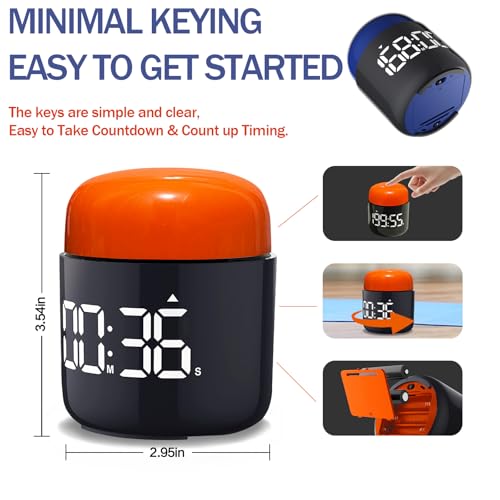 Large Display Digital Timer Stopwatch, Retro Manual Twist Table Count Down & Up Game Timer, Easy to use, Night Light Silent & Sound Timers for ADHD Study Work Kitchen Classroom Yoga Gym (Tangerine) - color: Tangerine