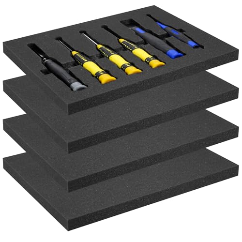 4pcs High Density Packing Foam Sheets, Black Polyurethane Foam Padding, Cushioning Foam Inserts for Cases, Shipping, Storage Drawer - 16" X 12" X 1" - size: 1" Thick
