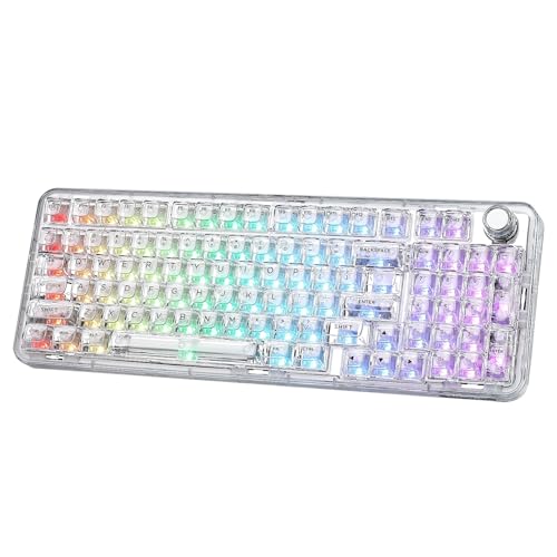 YUNZII X98 Wireless Mechanical Keyboard with Knob (White, Crystal Switch) | BT5.0/USB-C/2.4GHz,1800 Layout with Number Pad,Pre-lubed Switches Gasket Mount ,Clear Keyboard with RGB for Wins/Mac/Gaming - color: White, size: Crystal Switch