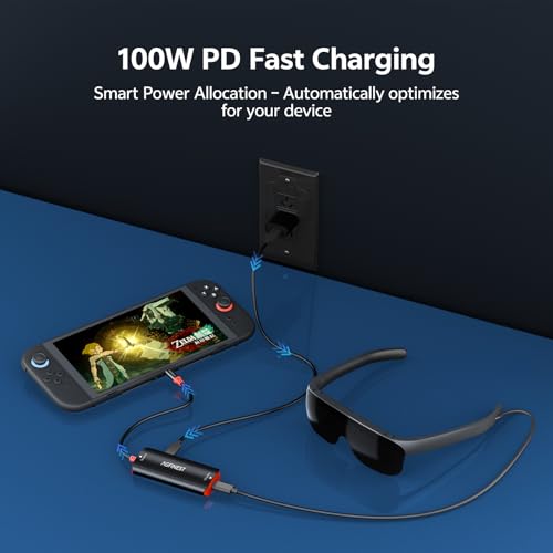 AR Glasses Adapter for Steam Deck/Switch 2/ROG Ally X, 4K@60Hz/2K@120Hz, 100W PD Charging, 10Gbps Data, No Dock Needed, for XREAL/Rokid, iPhone 17/16/15 Pro/iPad/Laptop, - color: Black & Orange