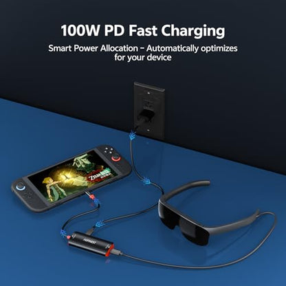 AR Glasses Adapter for Steam Deck/Switch 2/ROG Ally X, 4K@60Hz/2K@120Hz, 100W PD Charging, 10Gbps Data, No Dock Needed, for XREAL/Rokid, iPhone 17/16/15 Pro/iPad/Laptop, - color: Black & Orange
