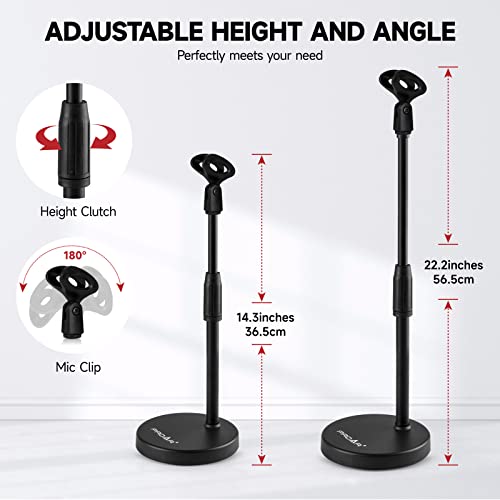 Microphone Stand Desk Adjustable Desktop Microphone Stand with Boom Arm Upgraded 3 in 1 Table Phone/Mic Stand with Microphone Clip,Cell Phone Clip,3/8" to 5/8" Adapter for Universail Mic