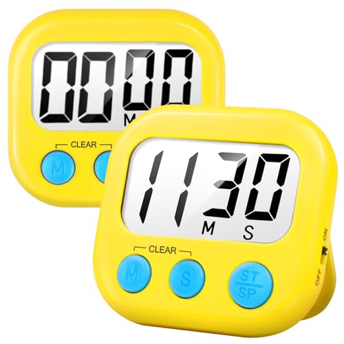2 Pack Digital Kitchen Timer for Cooking Big Digits Loud Alarm Magnetic Backing Stand Cooking Timers for Baking Yellow - color: Yellow