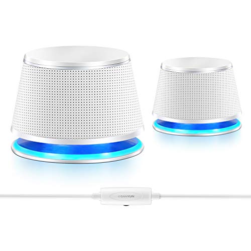 Sanyun SW102 Computer Speakers, 5Wx2, Deep Bass from Compact Cabinet, Stereo 2.0 USB Powered 3.5mm Aux Multimedia Speakers, Built-in Passive Bass Radiators, PC Laptop Desktop Speakers, White - color: White