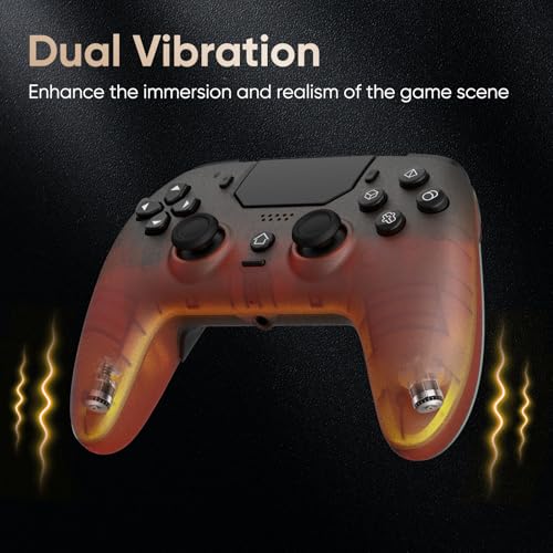 BETMI LED Wireless Controller for PS5, Pro/Slim/PC(Frosted Orange Black) | Hall Joysticks/Trigger, Marco Back Button, Turbo, Dual Vibration, 6-Axis, 3.5mm Jack, Built-in Mic/Speaker, for Steam Deck