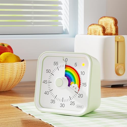 Visual Timer for Kids, Rainbow Timer with Pause Function, Green | Cute Silent Timer for Classroom, ADHD, Kitchen, Toddlers, Study, Alarm 3 Volume Levels, Light Indicator, Easy to Use - color: Rainbow Green