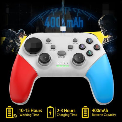 Joso Wireless Mobile Gaming Controller for iPhone, Android, iPad, Tablet, PC, Phone Controller with Phone Clip Supports Cloud Game, COD Mobile, Genshin Immpact, Remote Player Gamepad - color: White+Blue+Red