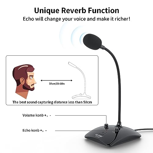 USB Gooseneck Conference Microphone, Flexible 360° Omnidirectional Desktop Mic with Noise-Canceling, Mute Button & Volume Control, Plug & Play for Meeting, Streaming, Podcast, PC/Mac/Laptop