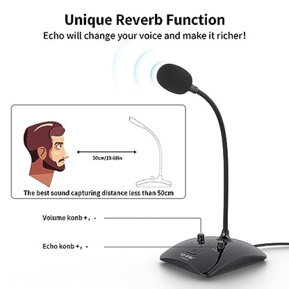 USB Gooseneck Conference Microphone, Flexible 360° Omnidirectional Desktop Mic with Noise-Canceling, Mute Button & Volume Control, Plug & Play for Meeting, Streaming, Podcast, PC/Mac/Laptop