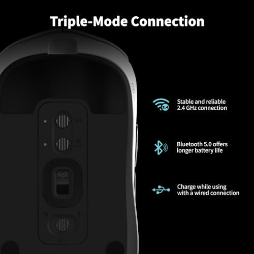 Hexgears H9 Wireless Gaming Mouse, BT5.0/2.4G Hz/USB C Gaming Mice, 12500DPI, 60g Lightweight, 5 Programmable Buttons, Web Driver, 150 hr Battery Life, Gaming Accessories for PC/Laptop/Mac (White) - color: White