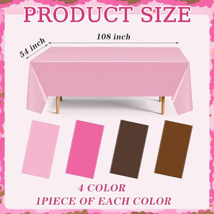 4 Pack Pink and Brown Party Tablecloth Bulks 54 x 108 Inches Disposable Plastic Pixel Gaming Tablecloth Pink Brown Table Cover for Picnic Video Game Birthday Party Supplies - color: Pink Brown, style: Video Game