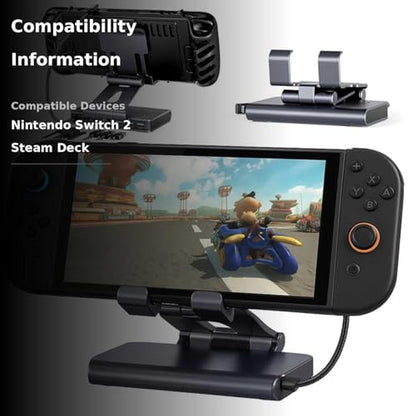 6-in-1 Docking Station for Nintendo Switch 2 & Steam Deck - 4K@60Hz HDMI, 100W PD Fast Charge, 3xUSB 3.0 Ports, 1Gb Ethernet - Aluminum Alloy Adjustable Stand for Switch 2/OLED/Steam Deck/Legion Go
