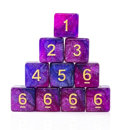 10 Pieces Polyhedral Dice Set D6 Dice 16mm Acrylic 6 Sided Dice Game Dice for Dungeons and Dragons RPG MTG DND Dice Table Games (Starry Purple Blue) - color: Starry Purple Blue
