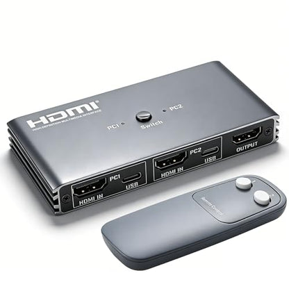 HDMI KVM Switch 4K@60Hz USB 2.0 KVM Switcher with IR Remote Control 2 HDMI Ports 4 USB 2.0 Ports 2-in-1 PC Switcher for Home Office Gaming
