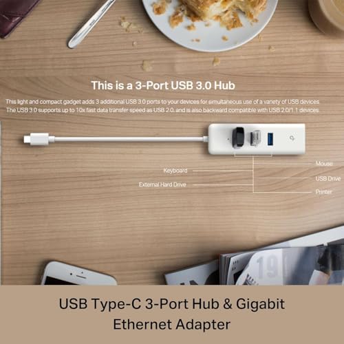TP-Link UE330C USB-C 3.0 to Ethernet Adapter | Portable 3-Port USB-A 3.0 Hub w/ 1 Gigabit RJ45 Ethernet Port | Laptop Network Adapter | Plug & Play | Supports Win 7/8/8.1/10/11, Mac OS X (10.9-10.15) - style: USB-C with 3-Ports