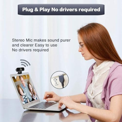 Webcam 1080p HD Computer Camera Microphone Laptop USB PC Webcam | with Tripod Stand, 110 Degree Live Streaming Widescreen Recording Pro Video Web Camera for Calling, Conferencing , Switch 2