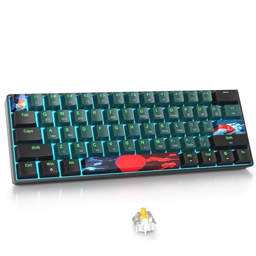 Fogruaden Wireless Gaming Keyboard, 60% Percent Mechanical Keyboard Wireless, Hot-Swappable Yellow Switch, RGB Wired/Bluetooth Keyboards for Win/Mac, 61 Keys NKRO (Soundwave) - color: Soundwave-61, size: Yellow Switch