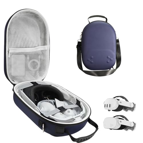bibuks Hard Carrying Case Compatible with Oculus Meta Quest 3/3S,VR Headset Elite Strap and Touch Controller Accessories Carry Case,Hard Shell Travel Storage Bag (Blue) - color: Blue