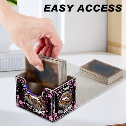 Magnetic Closure TCG Deck Box Portable Card Holder Trading Card Deck Box | PU Leather Collectible Card Case Game Trading Card Deck Box Storage Scratch Resistant Lining, Leopard Print Lips Pink Daisy - color: Leopard Print Lips Pink Daisy
