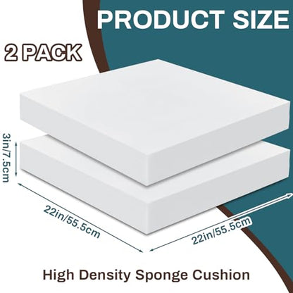 Frienda 2 Pack 3" x 22" x 22" Upholstery High Density Foam Cushion Replacement Square Cut to Size Foam Couch for Chair Couches Padding Shipping Packing DIY Cosplay Projects(White) - color: White, size: 3" X 22" X 22", style: Square