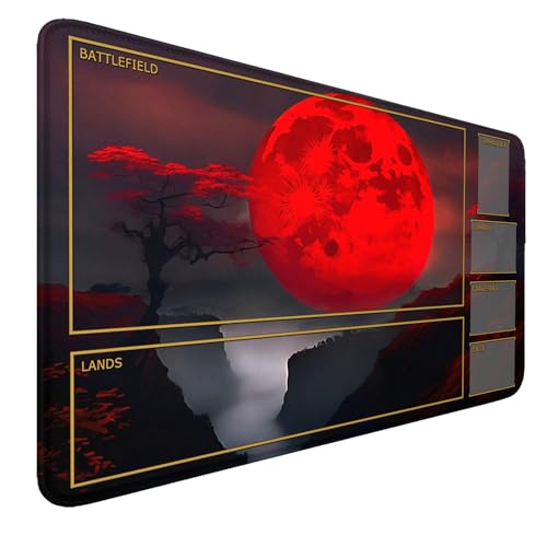MTG MATS, 24" x 14" TCG DND Playmats Stitched Edges for Trading Card Smooth Rubber Surface Anti-Slip Mouse Pad with Storage Bag Thickened 3mm for Magic Playmat Gaming Mat - color: Blood Moon, size: Playmat With Zones