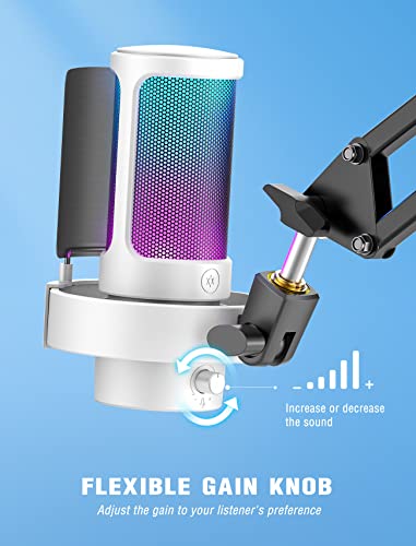 FIFINE Gaming USB Microphone with Metal Boom Arm Bundle, PC Computer Streaming Mic with Mute, RGB, Gain Knob, Microphone Arm Stand with Desk Clamp Kit for Recording/Podcast (A8+BM63 White)