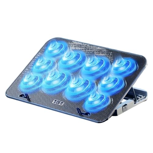 Laptop Cooling Pad 6 Fans RGB LED Adjustable Stand 12-17" Gaming | 6 fans 2400 RPM, RGB lights, adjustable speed, phone holder, metal mesh, dual USB, fits 12-17", 35-70 CFM cooling power - color: 9-Fan - Premium Edition (with speed control, bolde