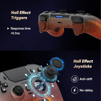BETMI LED Wireless Controller for PS5, Pro/Slim/PC(Frosted Orange Black) | Hall Joysticks/Trigger, Marco Back Button, Turbo, Dual Vibration, 6-Axis, 3.5mm Jack, Built-in Mic/Speaker, for Steam Deck