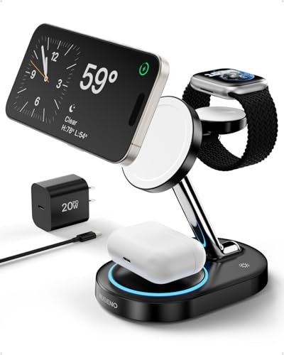 Multiple Charging Station for Magsafe Apple Devices, Wireless Charger Station for MagSafe iPhones, 3 in 1 Magnetic Charger Stand for iPhone 17/16/15/14/13/12, Apple Watch & AirPods(Blk) - color: Black