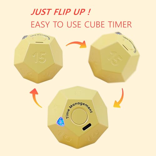 Cube Pomodoro Timer - Flip to Start Countdown, Rechargeable Mini Productivity Timer for Study, Office, 11 Preset Times, Silent/Vibration, Time Management Tool for Kids & ADHD (Yellow) - color: Honey Yellow