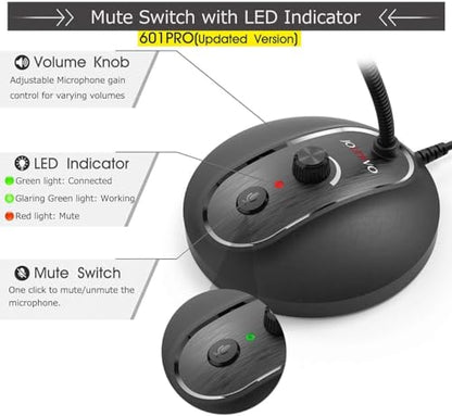 USB Computer Microphone with Mute Button, Plug&Play Condenser, Desktop, PC, Laptop, Mac, PS4 Mic -360 Gooseneck Design -Recording, Dictation, YouTube, Gaming, Streaming - color: JV-601Pro