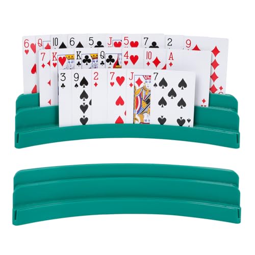 Three-Layer Design Playing Cards Holders，Playing Card Holder for Kids Adults Hands Free Card Holder for Family Card Game Nights Poker Parties - color: Green(2pack)