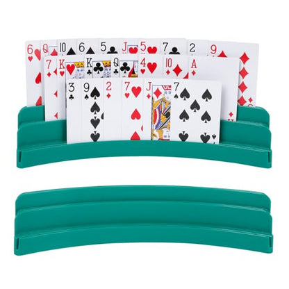 Three-Layer Design Playing Cards Holders，Playing Card Holder for Kids Adults Hands Free Card Holder for Family Card Game Nights Poker Parties - color: Green(2pack)