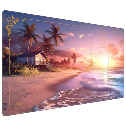 DEGDFSGR Magic The Gathering Playmat 24 x 14 inches, Non-Slip Rubber Base, Commander Playmat for MTG/TCG/YGO/CCG/RPG/PKM, Dreamlike Beach Golden Sunset - color: Dreamlike Beach Golden Sunset, size: 24" x 14"