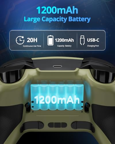 Multi-Platform Wireless Controller, PC Gaming Controller with 2.4G Adpater/Hall Joysticks/Hall Triggers/1200 mAh Battery/4 Programmable Buttons/RGB Lighting, Compatible with PC Windows 7/8.1/10/11, Switch/OLED/Lite, iOS, Android, Steam-Army Green - color: