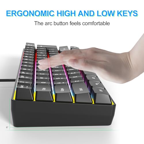 Wired RGB Gaming Membrance Keyboard. 60 Percent Mini Creamy LED Computer Keyboard .Small Ergonomic Clicky Teclado with ABS Backlit Unreplaceable Keycaps. (White Case + Grey Keycaps)