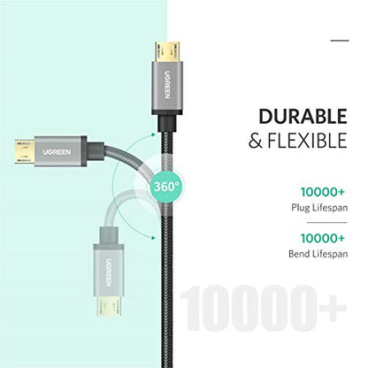 UGREEN Micro USB Cable, 1.5FT High Speed Fast Charging USB Cable, Nylon Braided Durable Android Phone Charger Cord, Compatible with Samsung Galaxy S7 S6 Note LG V10 Tablet PS4 MP3 - size: 1.5FT